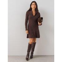 The Very Collection Womens Cosy Yarn Button Through Ribbed Knit Mini Dress With Wool - Chocolate