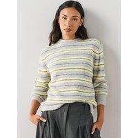 The Very Collection Crew Neck Stripe Jumper - Grey / Yellow