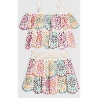 River Island Older Girls Embroidered Skirt Set - Cream