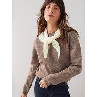 The Very Collection Crew Neck Detachable Scarf Jumper With Wool - Brown