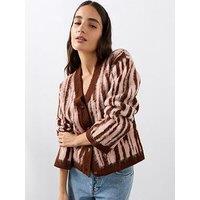 The Very Collection V Neck Brushed Animal Cardigan - Pink