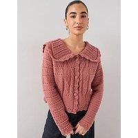 The Very Collection Collared Stitch Interest Cardigan - Pink