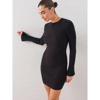 The Very Collection Womens Ribbed Fit & Flare Crew Neck Mini Dress - Black