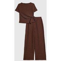 River Island Older Girls Textured T-Shirt Set - Brown