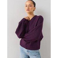 The Very Collection V Neck Seam Detail Batwing Jumper With Wool - Plum