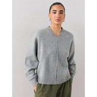 The Very Collection V Neck Seam Detail Batwing Jumper With Wool - Grey