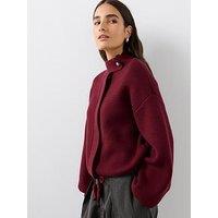 The Very Collection Funnel Neck Seam Detail Knitted Bomber Jacket - Burgundy