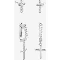 Inicio Sterling Silver Plated Cross Hoop And Stud Earrings - Pack Of 2