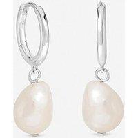 Inicio Sterling Silver Plated Pearl Charm Hoops - Gift Pouch
