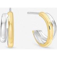 Inicio Sterling Silver Plated Two Tone Double Row Hoop Earrings