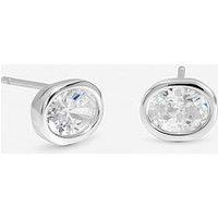 Inicio Sterling Silver Plated Oval Cubic Zirconia Bezel Studs - Gift Pouch