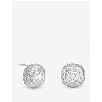 Inicio Sterling Silver Plated Satin Cubic Zirconia Bezel Set Studs - Gift Pouch