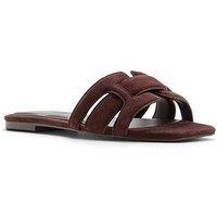 Aldo Elenaria Leather Flat Sandals - Dark Brown