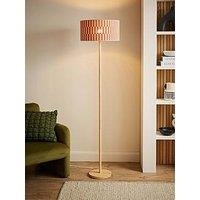Valuelights Heather Light Wood Floor Lamp With Orange Checkerboard Bamboo Shade