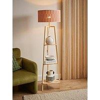 Valuelights Hiru Shelf Tripod Floor Lamp With Orange Checkerboard Bamboo Shade