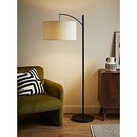 Valuelights Preto Black Metal Curve Stem Living Room Floor Lamp With A Cream Boucle Shade