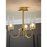 Valuelights Canya 3 Way Brushed Gold Ceiling Light Chandelier With Clear Ribbed Shades