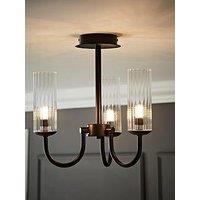 Valuelights Canya 3 Way Matte Black Ceiling Light Chandelier With Clear Ribbed Shades