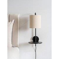Valuelights Ryan Natural Linen Lamp Shade Black Metal Wall With Black Wood Shelf