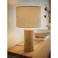 Valuelights Chloe Natural Marble Effect Bedside Table Lamp With Neutral Linen Shade