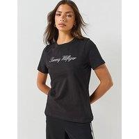 Tommy Hilfiger Womens Script Logo Slim Fit T-Shirt - Black
