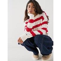 Tommy Jeans Fine Cable Knit Striped Jumper - Red