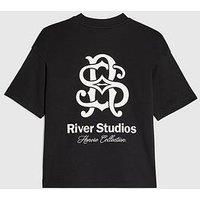 River Island Boys Oversized 'Rr' Graphic T-Shirt - Black