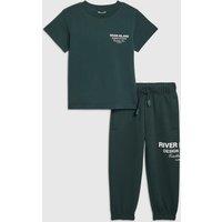 River Island Mini Boys Branded T-Shirt Jogger Set - Green