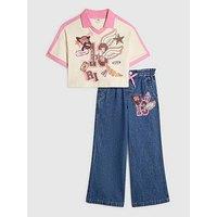 River Island Girls Collegiate Polo Top And Jeans Set - Pink