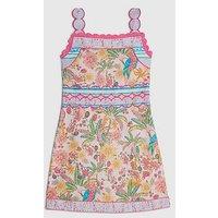 River Island Older Girls Beaded Parrot Print Dress