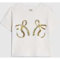 River Island Girls Sequin Bow T-Shirt - White