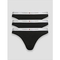 Tommy Hilfiger Essential 3-Pack Repeat Logo Waistband Thongs - Black