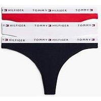 Tommy Hilfiger Signature Logo 3 Pack Thong - Black