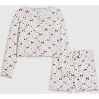 River Island Girls White Bow Pointelle Cardigan Pyjamas - White