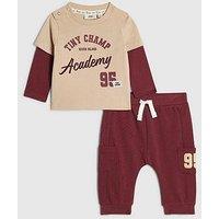 River Island Baby Baby Boys Brown Tiny Champ 95 T-Shirt Set - Burgundy