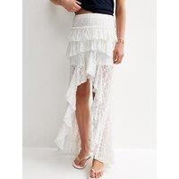 New Look 915 Girls Lace Asymmetric Hem Maxi Skirt - White