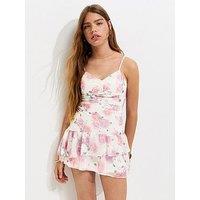 New Look 915 Girls Chiffon Rose Print Strappy Mini Dress - Pink