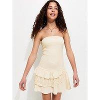 New Look 915 Textured Rara Bandeau Dress - Cream