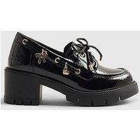 River Island Older Girls Patent Lace Up Heeled Boat Shoes - Black