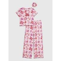 River Island Girls Pink Glitter Graffiti Pyjamas Set - Pink