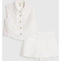 River Island Mini Girls Cutwork Frill Shirt And Shorts Set - White