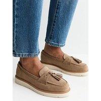 New Look Wide Fit Faux Suede Flatform Loafers - Light Brown