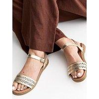 New Look Faux Leather Cut Out Strap Flat Sandals - Gold