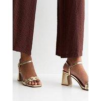 New Look Faux Leather Braided Block Heel Sandals - Gold
