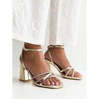 New Look Wide Fit Faux Leather Block Heel Sandals - Gold