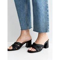 New Look Wide Fit Faux Leather Knotted Strap Mule Sandals - Black