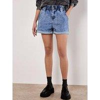Apricot Denim Ruch Waist Turn Up Shorts
