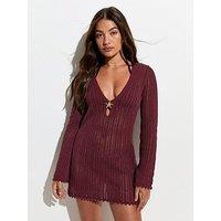 New Look Star Buckle Crochet Kaftan Beach Dress - Red