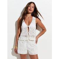 New Look Palm Broderie Short - White