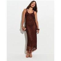 New Look Bead Crochet Tassle Maxi Beach Dress - Brown